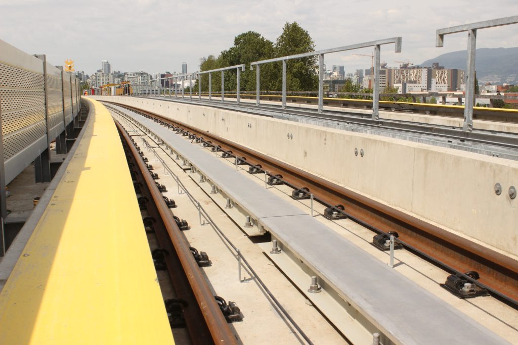 Rail on the SkyTrain's elevated guideway.