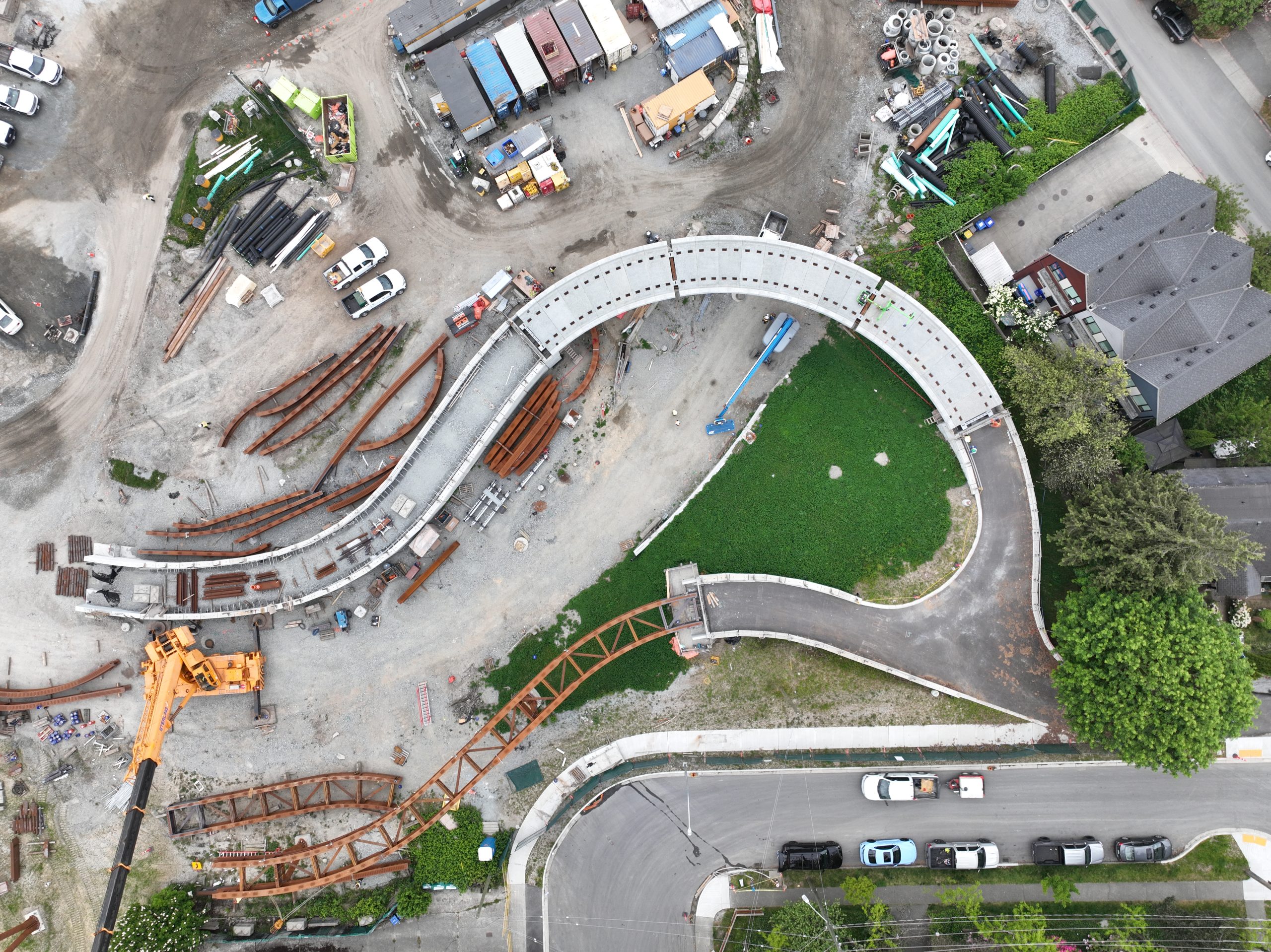 Aerial view of a multi use path under construction.
